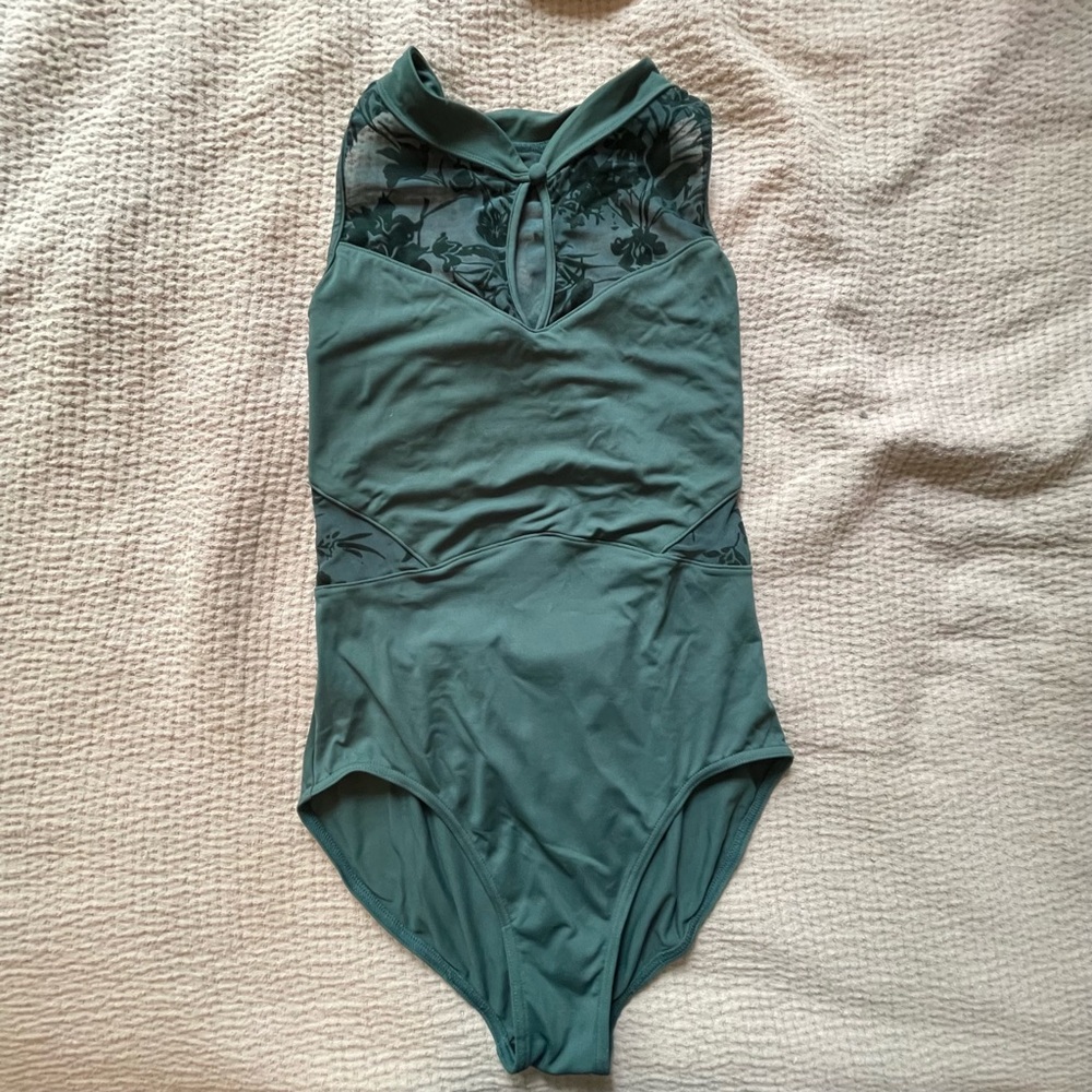 Bloch dark teal leotard with lace neckline
